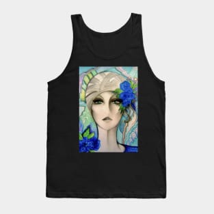 BLUE ART DECO 70S DOLLY GIRL IN TURBAN Tank Top